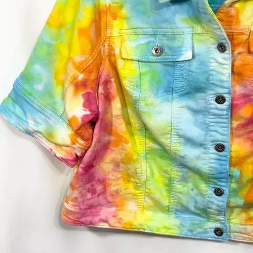 One World XXL Jacket Handmade Tie Dye Cropped Short Sleeve Rainbow Denim 185
