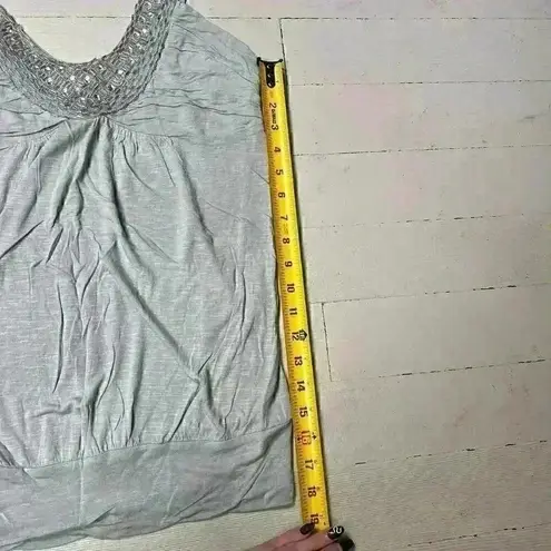 Y2K Grey Beaded Vanity Tank Top Women’s Size Medium Gray