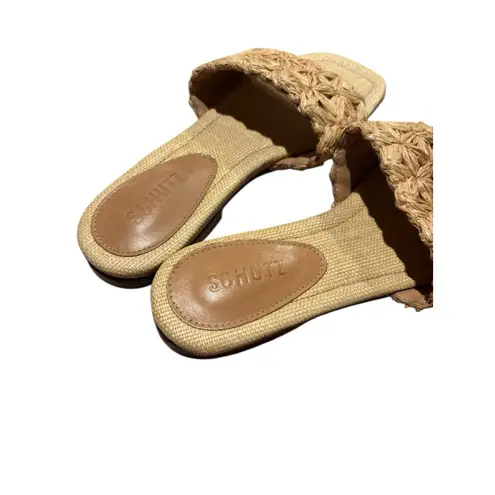 Schutz Womens Ayla Tan Woven Square Toe Slide Sandals Shoes size 7