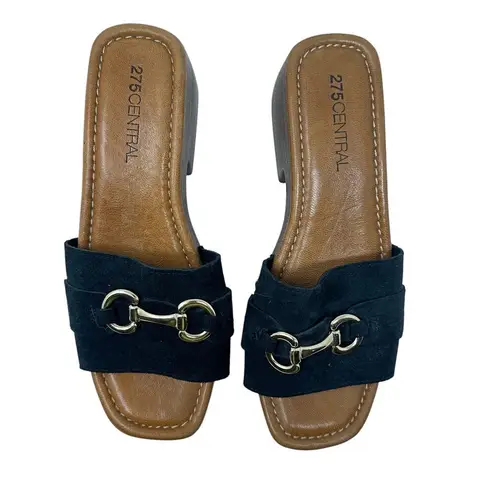 275 Central Sloane Sandal Shoes Clog Heel Gold Hardware Suede Black Size 39 US 9