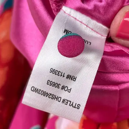 Lulus Carolita Magenta Floral Print Long Sleeve Maxi Dress Size Medium Side Slit Pink