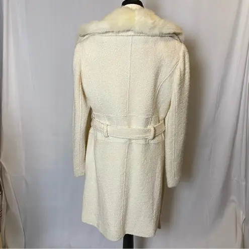 Marvin Richards Cream Faux Fur Collar Belted Teddy Coat