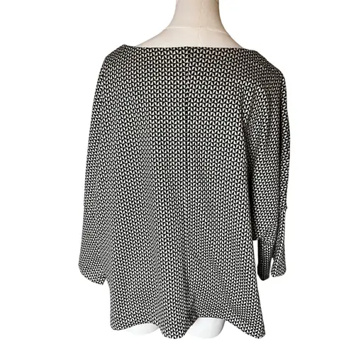 Max Studio Geometric Print Boxy Knit Top Black White Stretch Jacquard XL