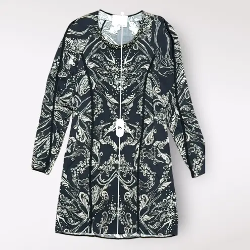 3.1 Phillip Lim Black and White Beaded Collar Long Sleeve Silk Dress Size 4