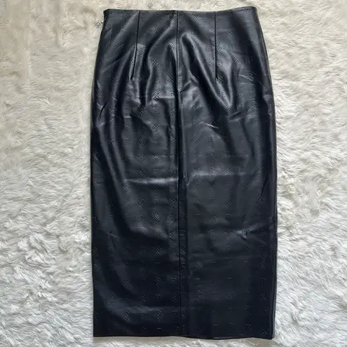 ROTATE Birger Christensen Skirt Leeds Pencil Midi Faux Leather Logo Black 8
