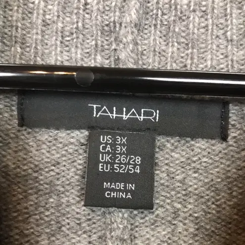 Tahari  Women’s Wool Yak Knit Gray Striped Drape Hem Cowl Neck Sweater Poncho