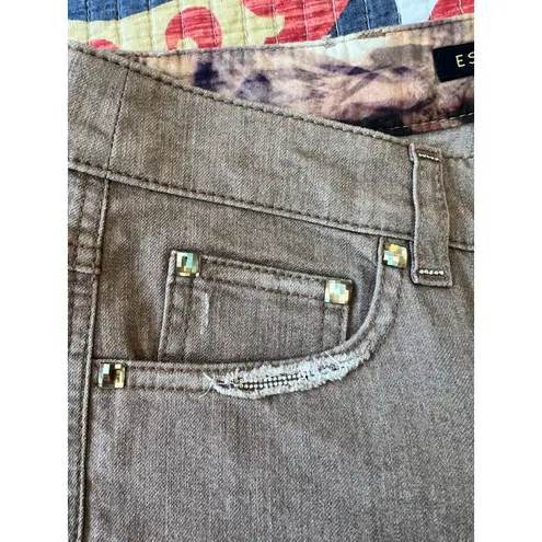 Rare Brand New Escada Munich 1978 Swarovski Crystals Skinny Jeans Size: 32 US 0 Brown