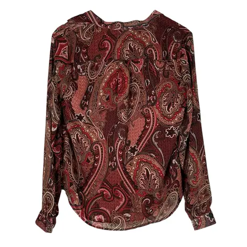Premise Paisley Blouse Womens S Red Brown Abstract Ruffle Romantic Boho Fall Y2K