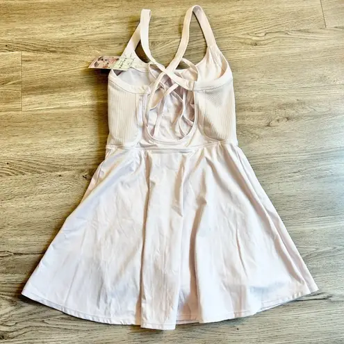 Halara U Neck Backless Cut Out Ribbed 2-in-1 Side Pocket Mini Dress Tennis NWT