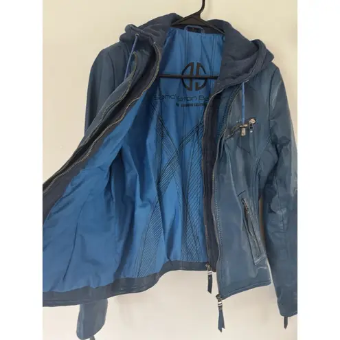 Sanovation Barcelona Blue 100% Sheep Skin Leather Bomber Jacket Women’s Small