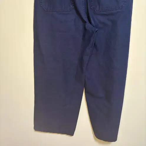 J Crew Factory Navy Wide Leg Button Front Pant Slub Cotton Cropped Trouser SZ 27 Blue