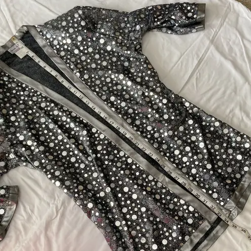 Vintage 1980s 1990s Glitzy Silver Pullover Long Duster Cardigan Disco Top Small