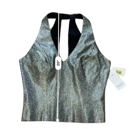 VTG Y2K Cachet Tailored Black Silver & Black Checkered Halter Top Size 6 NWT