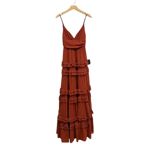 Lulus Lavish Perfection Rust Orange Ruffled Tiered Maxi Dress size Small NWT
