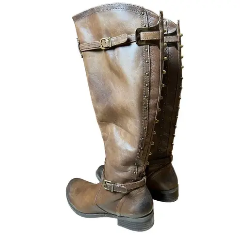 Gianni Bini  Steampunk Size‎ 5.5 Knee  Boots Low Heel Brown Leather Wrap Strap