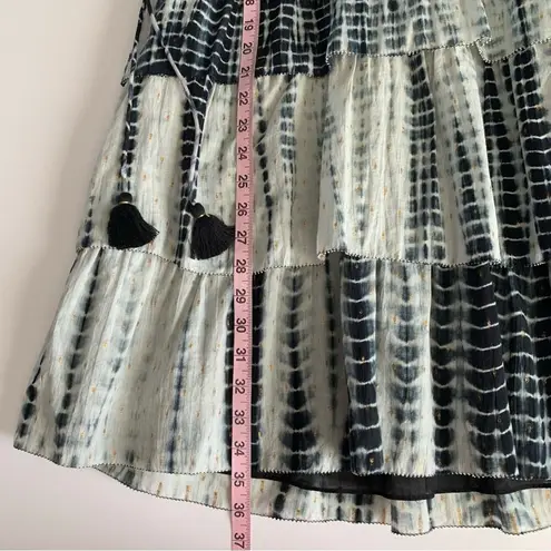 Saylor Syden Navy Tie Dye Gold Metallic V-neck Tiered Boho Mini Dress Large