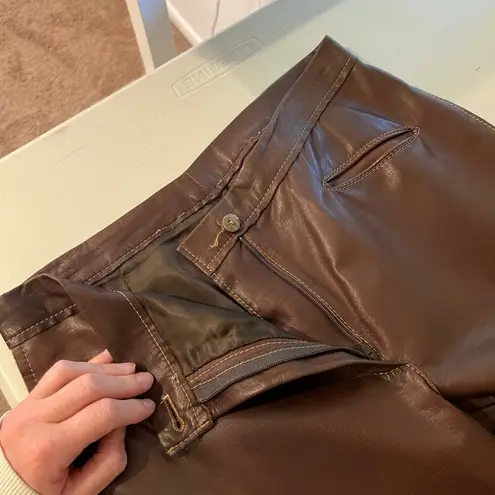 Handmade Vintage Brown Soft Leather Stitched High Rise Indie Boho Pants Size S