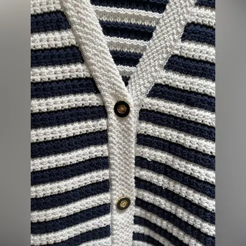 J.Crew  Striped knit V-neck cardigan sweater Cotton Blue White Large coastal