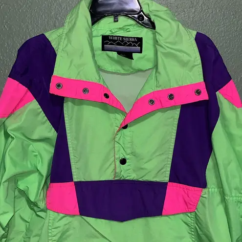 White Sierra Vintage Neon Green Colorblock Pullover Windbreaker Ski Jacket Unisex