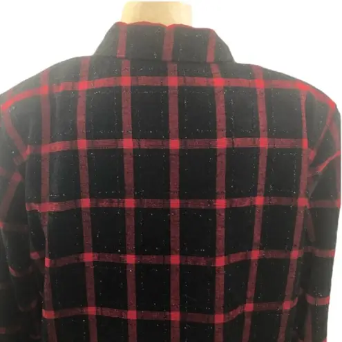 Christopher & Banks Vintage 90’s  Black Red Plaid Glitter Blazer Jacket Size M