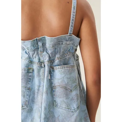 Ganni x Levi's Rare Faded Floral Print Vintage Denim Jean Distressed Midi Dress