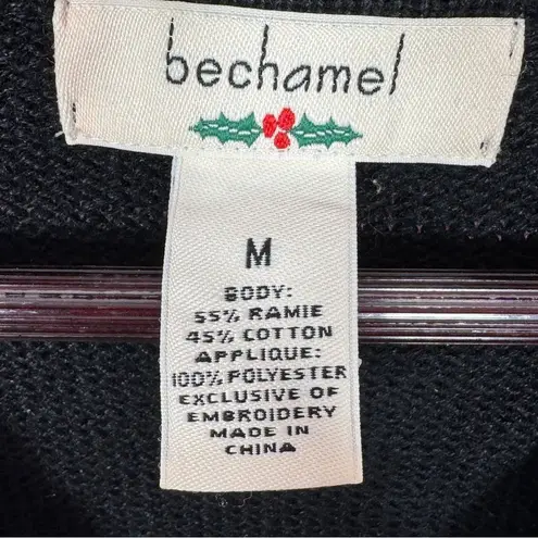 Bechamel Vintage Santa Ugly Christmas Sweater Vest V Neck Button Black Medium