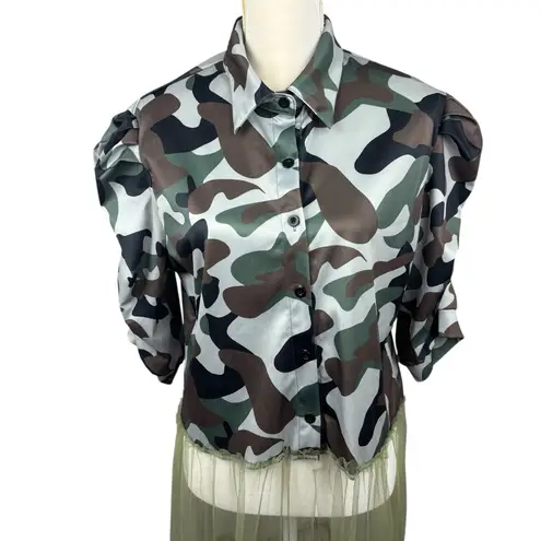 Camouflage Maxi Dress, 2XL, sheer skirt, casual, party, costume, fall, buttons Green Size 2X
