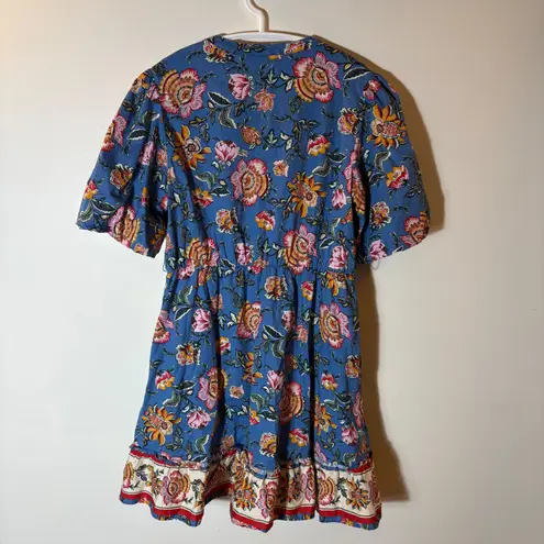 Joie  Floral Print V Neck Elastic Waist Midi Dress Blue Pink Yellow Size 8