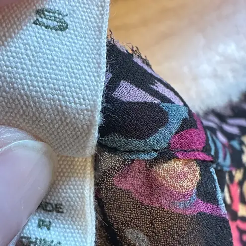 Tiny Floral Sheer Long Sleeve Top Black Bohemian Flowy Blouse Size Small