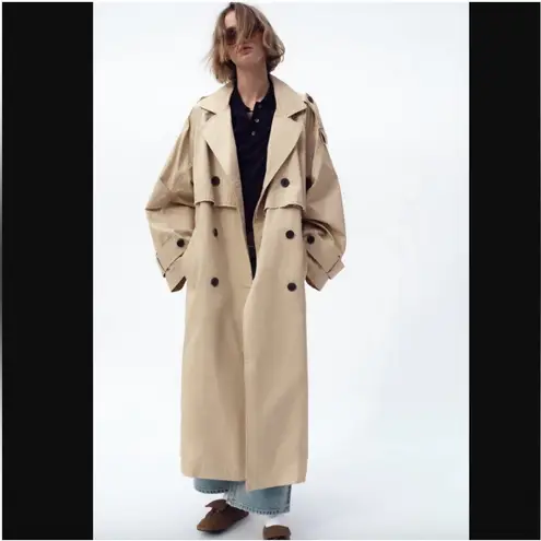 ZARA  EXTRA LONG GABARDINE
TRENCH LIGHT CAMEL, size XS - Image 3