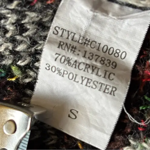 Dreamers Black and Cream Multicolor Chevron Cardigan with Floral Accents Size S