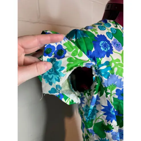 dress floral bright green blue white 1970s Size 6
