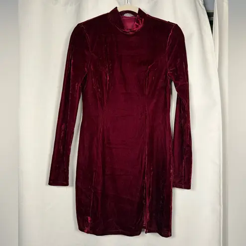 Naked Wardrobe Maroon Burgundy Velvet Long Sleeve Mini Dress Small