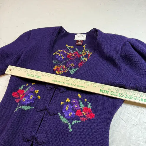 Susan Bristol Wool Embroidered Cardigan - Women's M Purple Floral