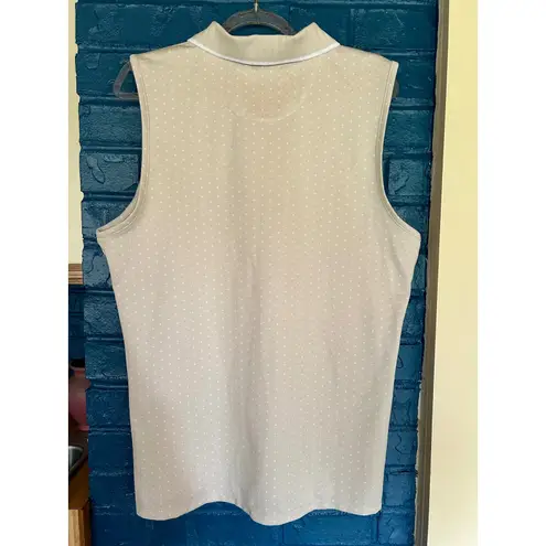 G/FORE Womens Sleeveless Golf Polo Shirt Polka Dot Beige White Trim Large Tan