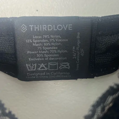Thirdlove  black 24/7 Lace Contour Plunge  Bra size 40F
