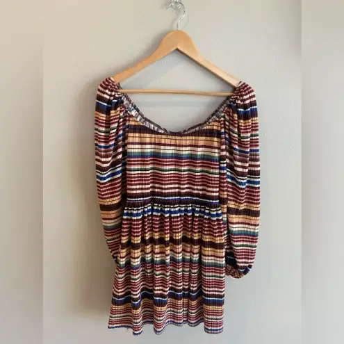 ZARA  Like New Striped Midi Long‎ Sleeve Dress Medium Faux Corset Style Mu…