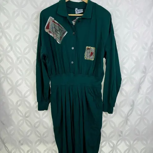 Vintage 80s Anne Marie Designs Postcard Jumpsuit NWT Size M Green Size M