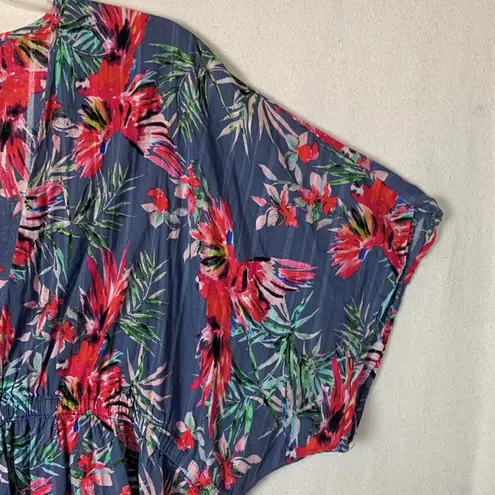 Haute Hippie women's medium swim cover kimono top floral blue tropical Hawaiian