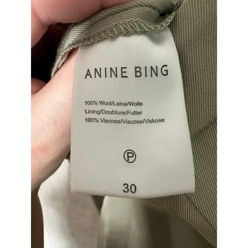 ANINE BING Women's Mycah Wool Pleated Trousers Pants Size 30 Khaki Green Casual