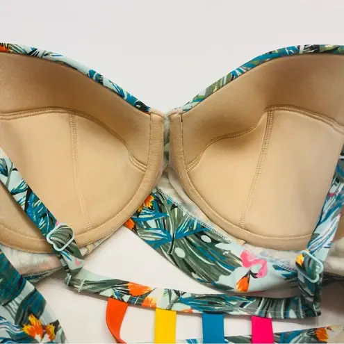 Cacique Swim Suit Set 38D Lined Bra Top Size 14 High Waisted Brief Hawaiian