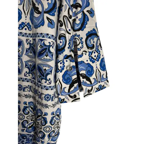 Tuckernuck Majolica Tile Print Blue White Relaxed Coastal Tunic Top Size XS