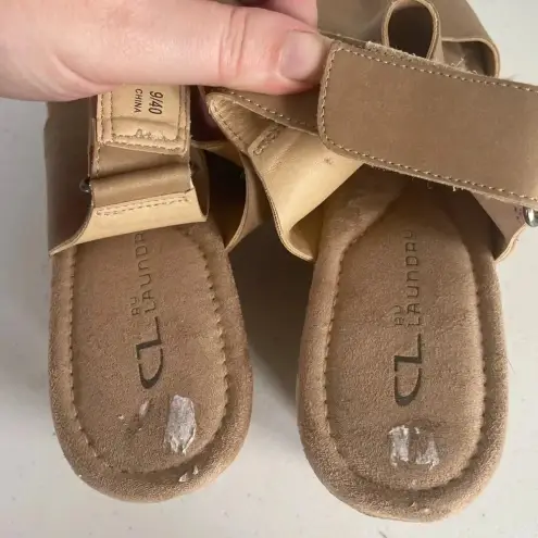 Chinese Laundry  Tan Vegan‎ Leather Cork Wedge Sandals Size 9 EUC!