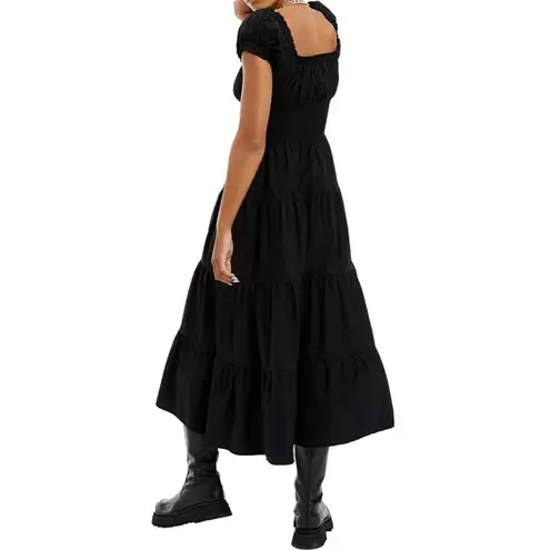 We Wore What NEW Poplin Midi Dress Smocked V-Neck Milkmaid Fit & Flare Maxi Long