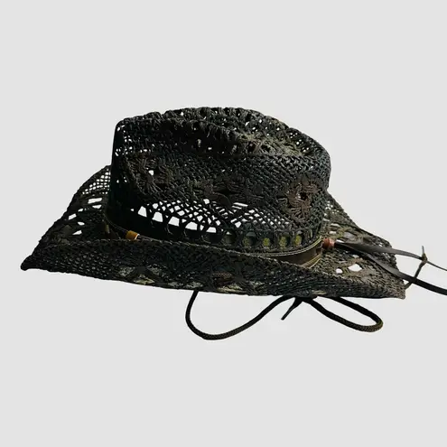 Tonpsom Woven Straw Cowboy Hat One Size Brown Western Leather Band