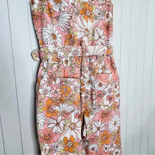 Skies Are Blue Apricot Floral Collar Sleeveless StraightLeg Jumpsuit Retro NWT S