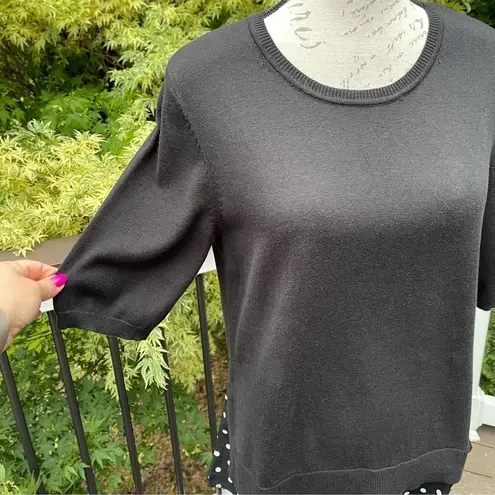 Isaac Mizrahi Live! Mixed Media Layered Look Top Black Polka Dots Sz M