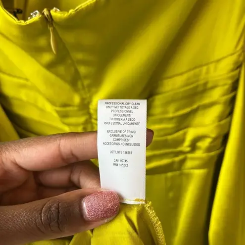 AMUR Dixon Citrine Lime Green Pleated Halter Satin Midi Cocktail Dress Sz 4 NWT