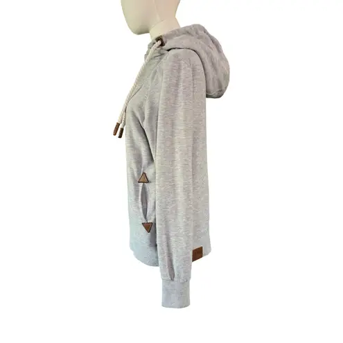Naketano Women’s Gray Cowl Neck Hoodie Vegan Leather Trim Size L Pullover