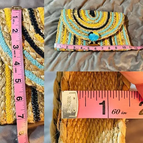 AMERICA & BEYOND Sunset Striped Staw Woven Jute Clutch Purse Tan Blue OS NWT